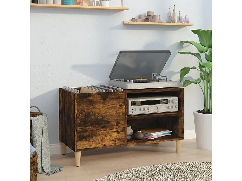 Platenkast 84,5x38x48 cm bewerkt hout gerookt eikenkleurig BE159769