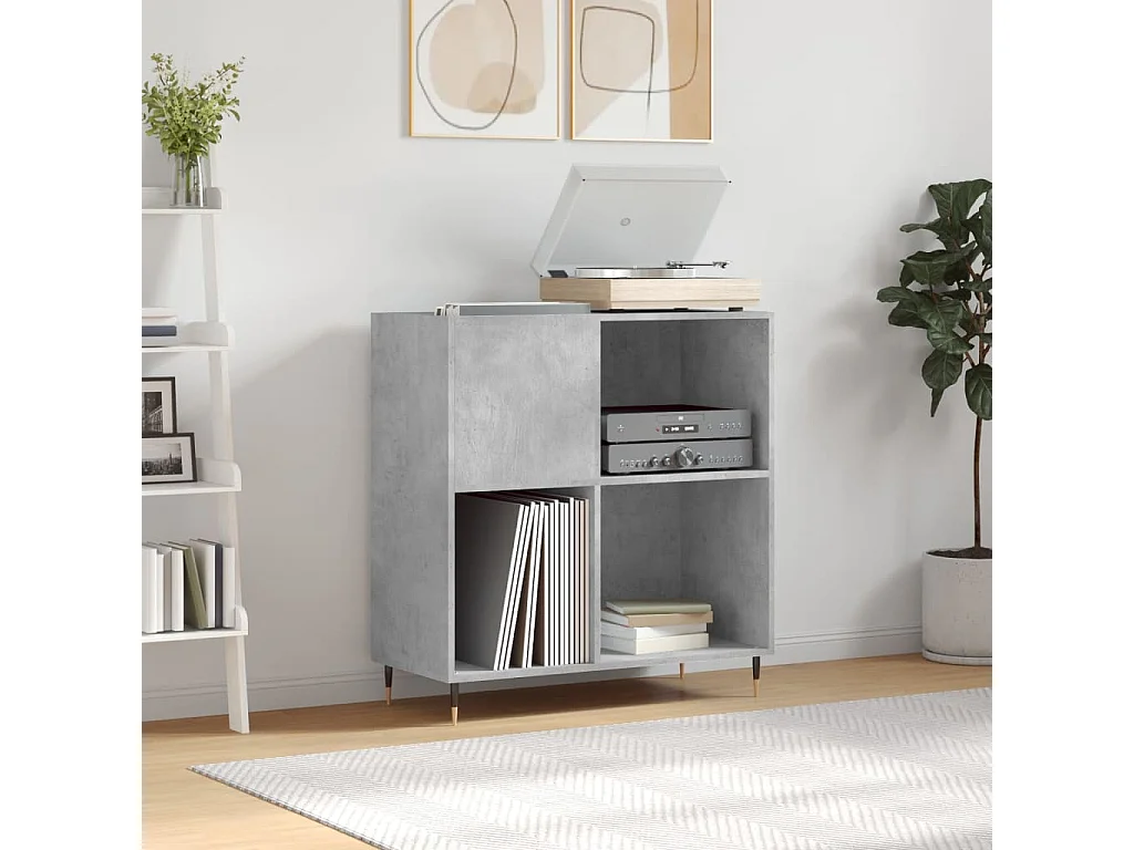 Armoire à disques gris béton 84,5x38x89 cm bois d'ingénierie FR59010