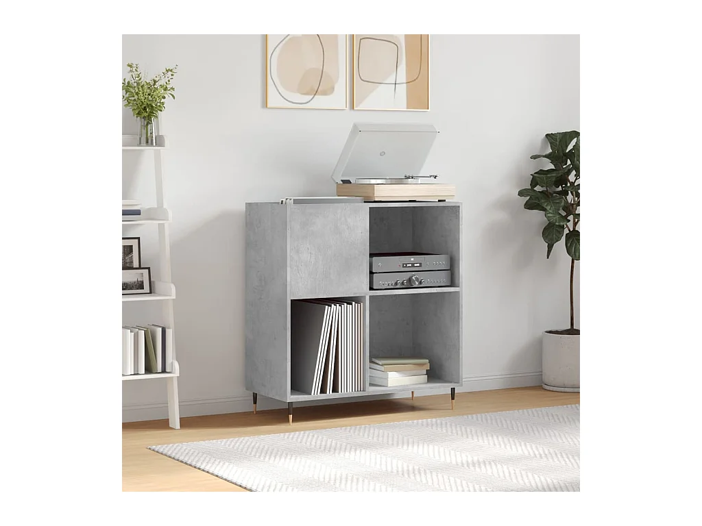 Mueble discos madera contrachapada gris hormigón 84,5x38x89 cm ES712810