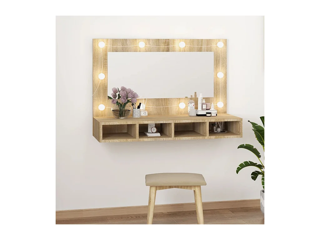Armoire à miroir avec LED Chêne sonoma 90x31,5x62 cm FR63991