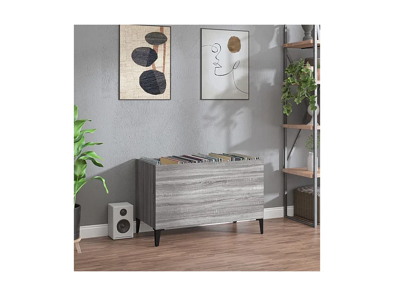 Mueble discos madera contrachapada gris sonoma 74,5x38x48 cm ES940547