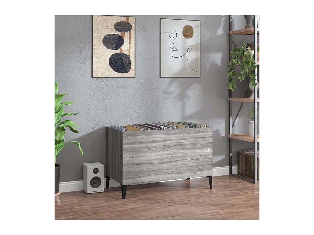 Mueble discos madera contrachapada gris sonoma 74,5x38x48 cm ES940547