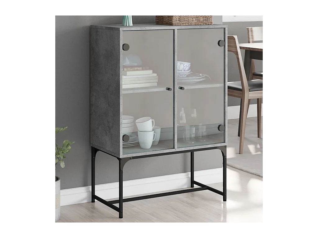Armoire latérale avec portes en verre gris béton 69x37x100 cm FR30830