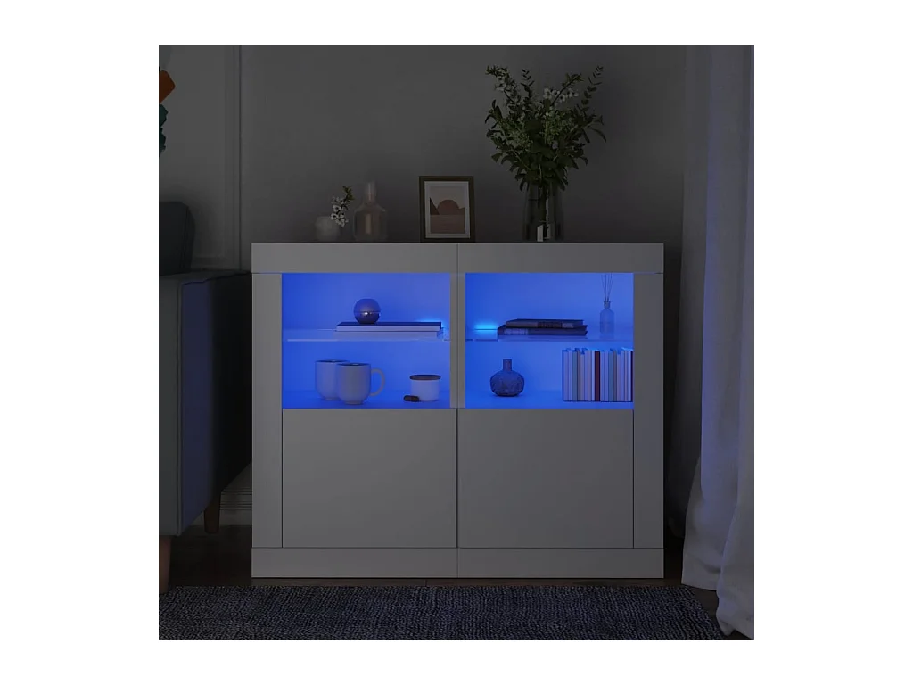 Armoires latérales éclairage LED 2 pcs blanc bois d'ingénierie FR84743