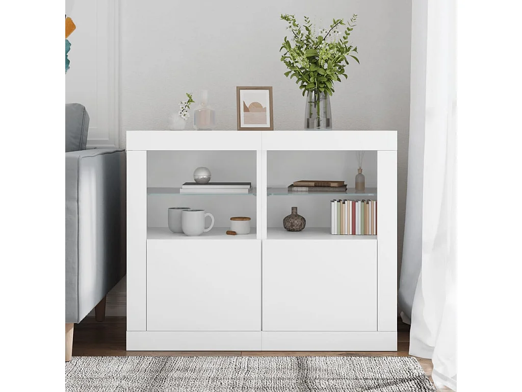 Armoires latérales éclairage LED 2 pcs blanc bois d'ingénierie FR84743