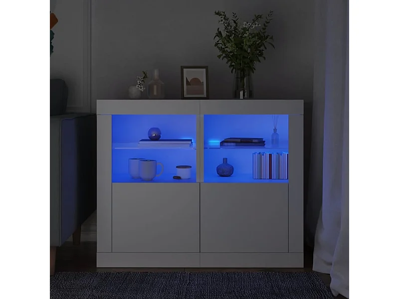 Armoires latérales éclairage LED 2 pcs blanc bois d'ingénierie FR84743