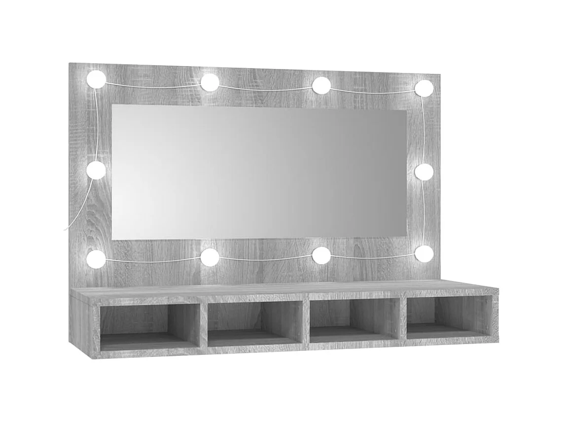 Armoire à miroir avec LED Sonoma gris 90x31,5x62 cm FR21612