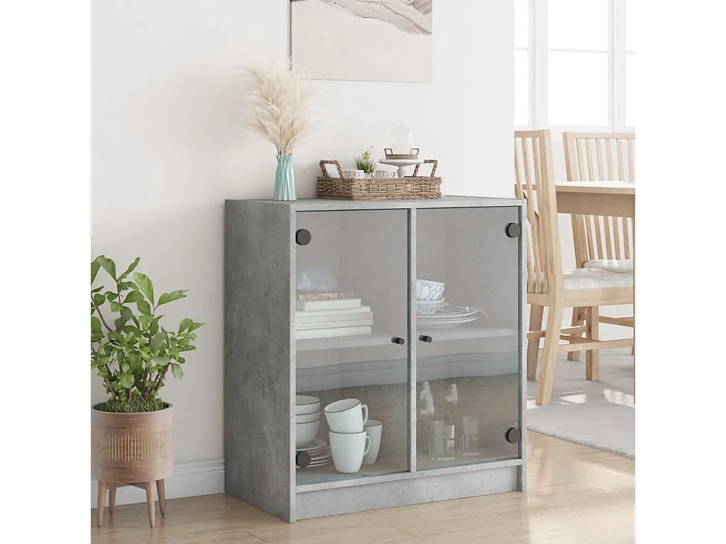 Armoire latérale avec portes en verre gris béton 68x37x75,5 cm FR74347