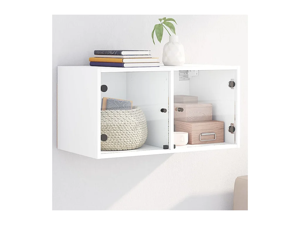 Armoire murale avec portes en verre blanc 68,5x37x35 cm FR93527