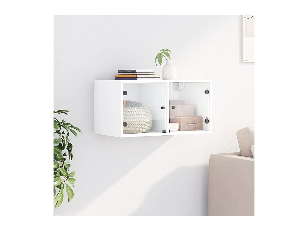 Armoire murale avec portes en verre blanc 68,5x37x35 cm FR93527