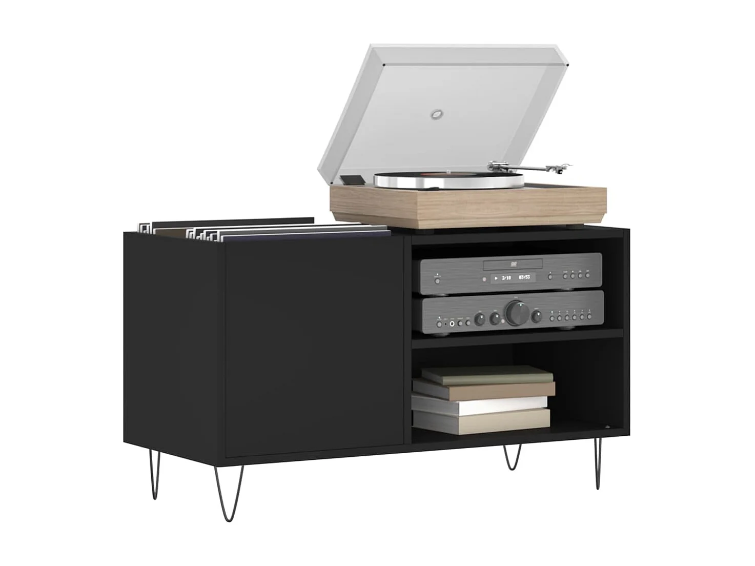 Armário para discos 85x38x48 cm derivados de madeira preto PT826306