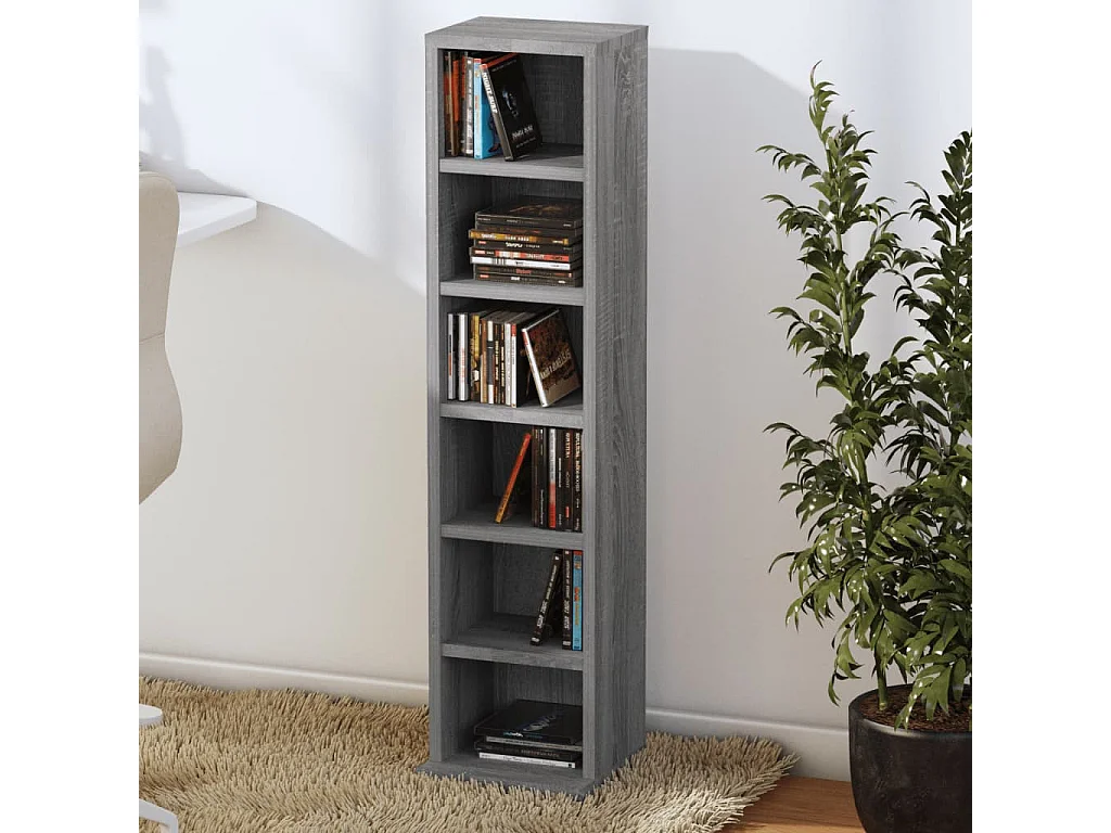 Cd-kast 21x20x88 cm bewerkt hout grijs sonoma eikenkleurig BE185863