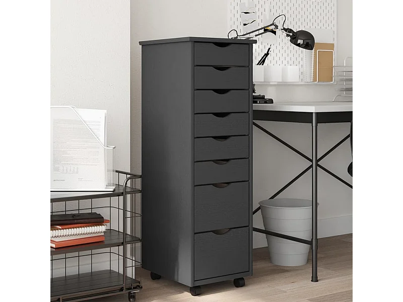 Armário c/ rodas e gavetas MOSS madeira pinho maciça cinzento PT793433