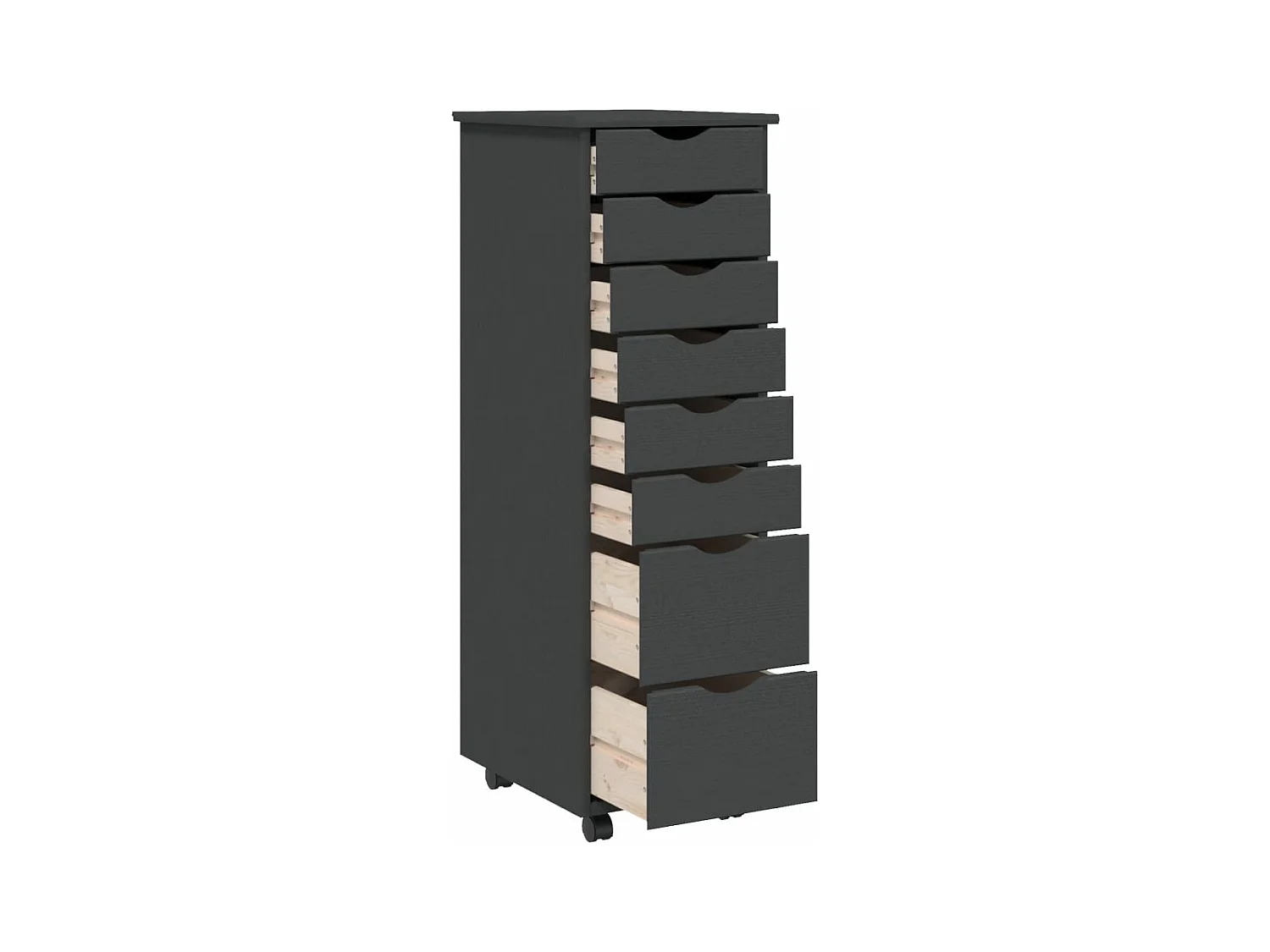 Armoire roulante avec tiroirs MOSS gris bois de pin solide FR81277