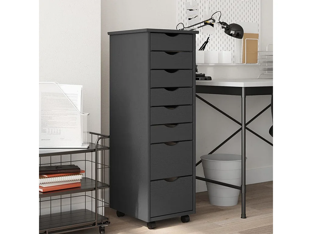 Armoire roulante avec tiroirs MOSS gris bois de pin solide FR81277
