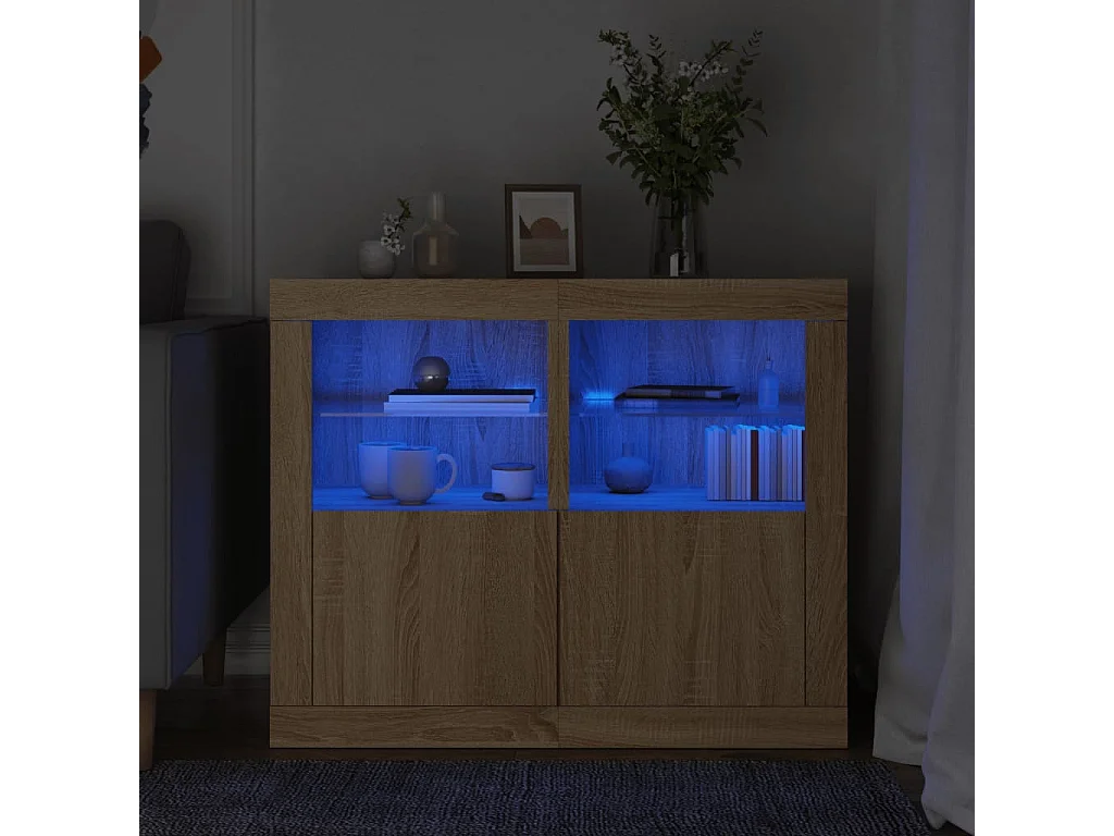 Armoires latérales et lumières LED 2 pcs chêne sonoma FR77503