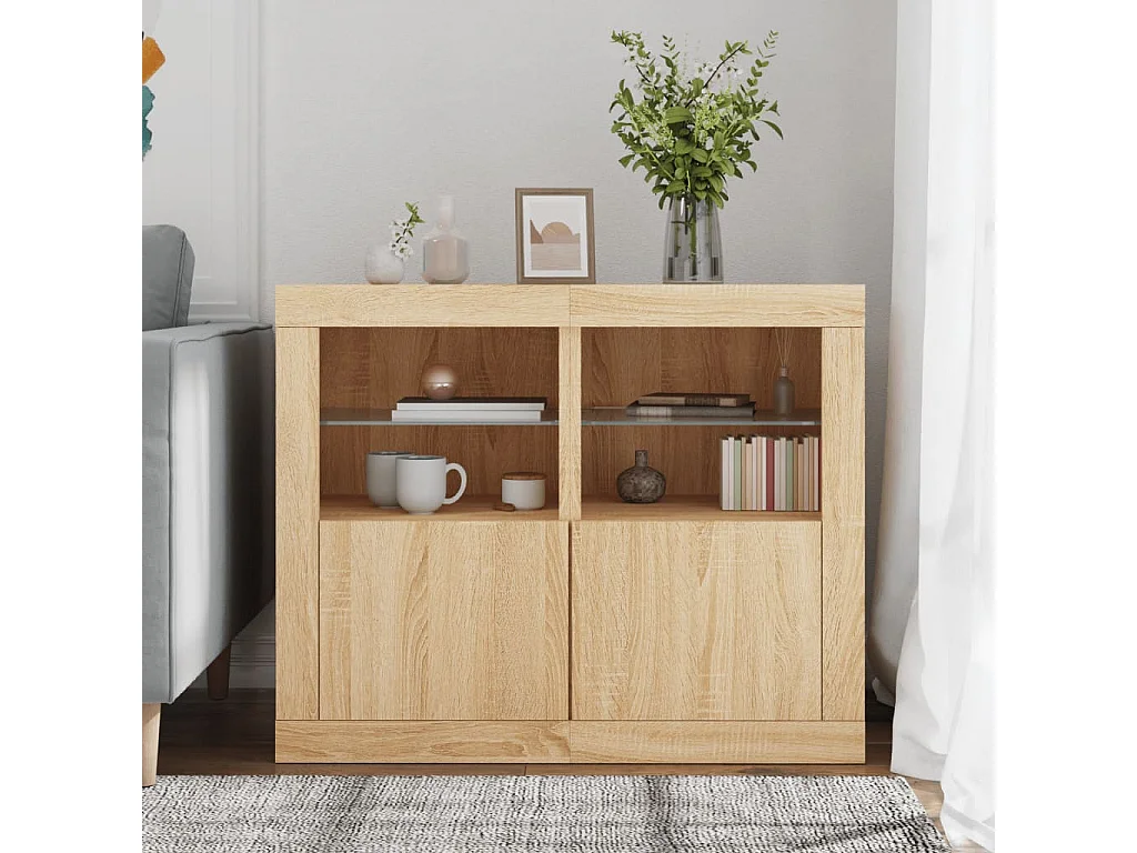 Armoires latérales et lumières LED 2 pcs chêne sonoma FR77503