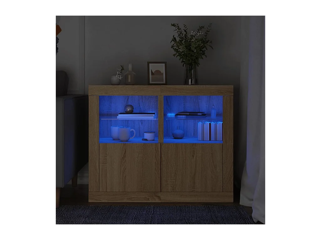 Mesitas de noche luces LED 2 uds madera ingeniería roble Sonoma ES920411