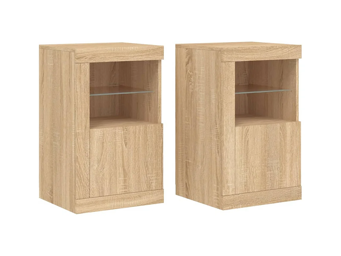 Mesitas de noche luces LED 2 uds madera ingeniería roble Sonoma ES920411