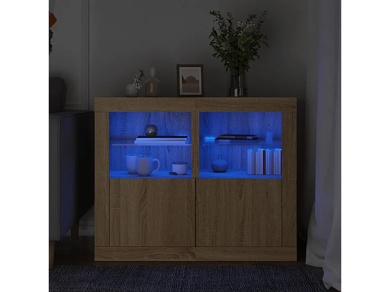 Armoires latérales et lumières LED 2 pcs chêne sonoma FR77503