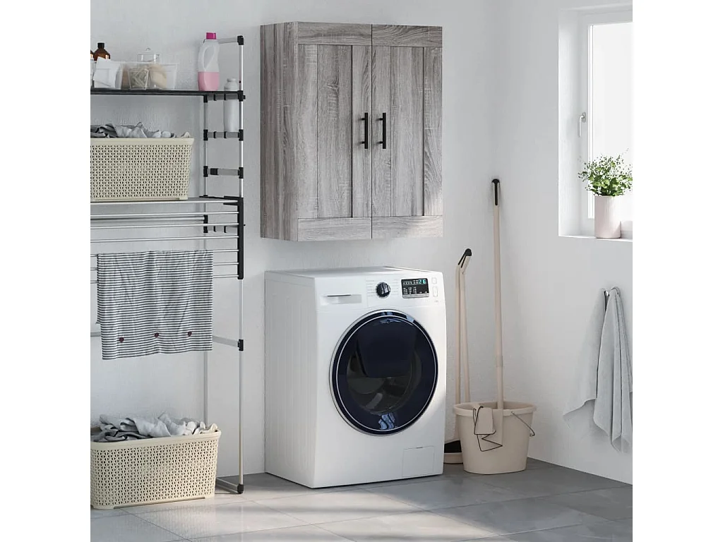 Wandkast 69,5x34x90 cm bewerkt hout grijs sonoma eikenkleurig BE542087