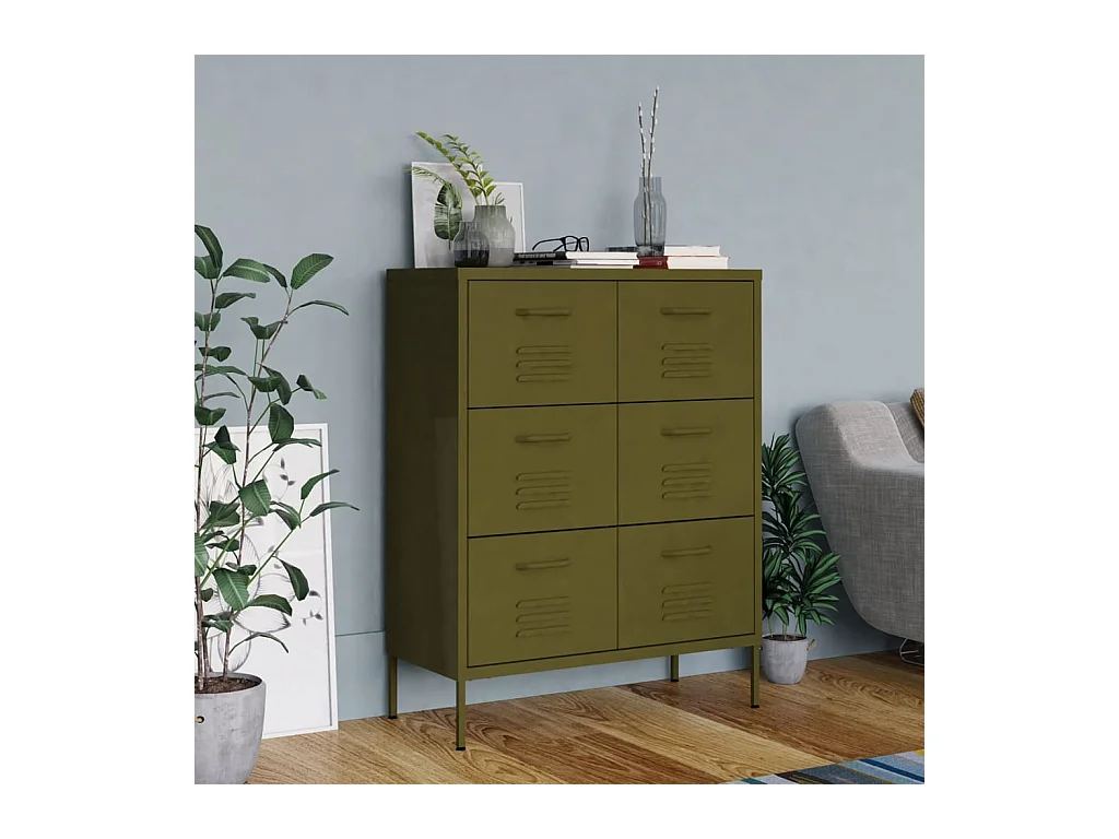 Armoire à tiroirs Vert olive 80x35x101,5 cm Acier FR48743