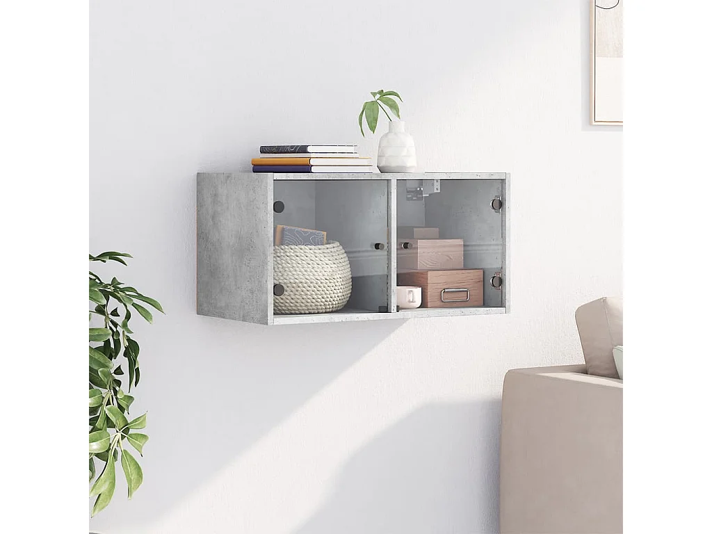 Wandkast met glazen deuren 68,5x37x35 cm betongrijs BE861402