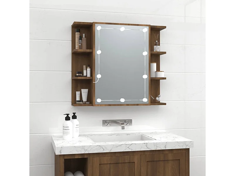Spiegelkast met LED-verlichting 70x16,5x60 cm bruin eikenkleur BE479300