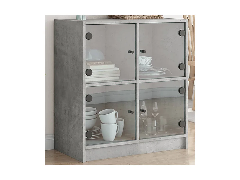 Armoire latérale avec portes en verre gris béton 68x37x75,5 cm FR28505