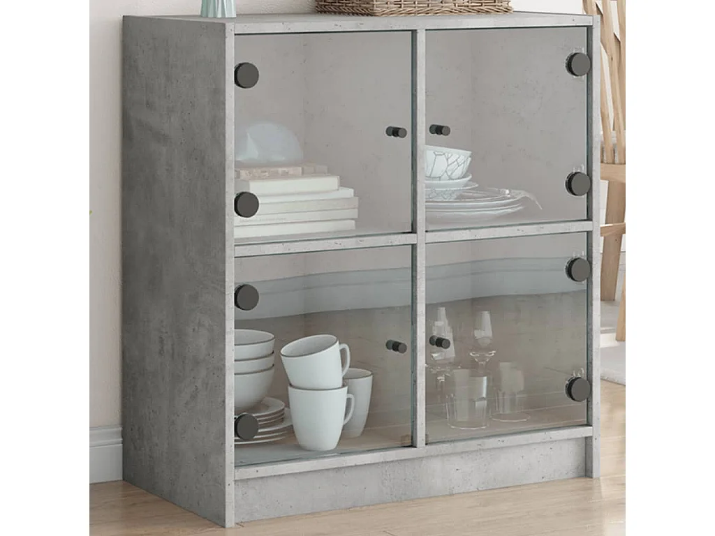 Bijzetkast met glazen deuren 68x37x75,5 cm betongrijs BE764713