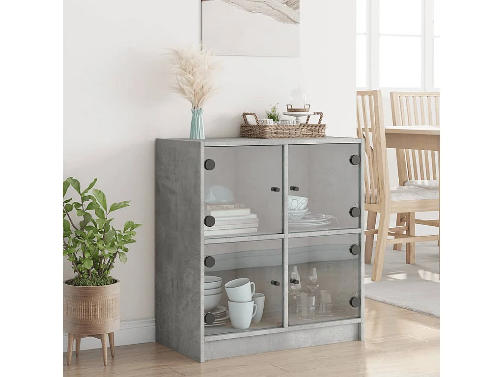 Armoire latérale avec portes en verre gris béton 68x37x75,5 cm FR28505
