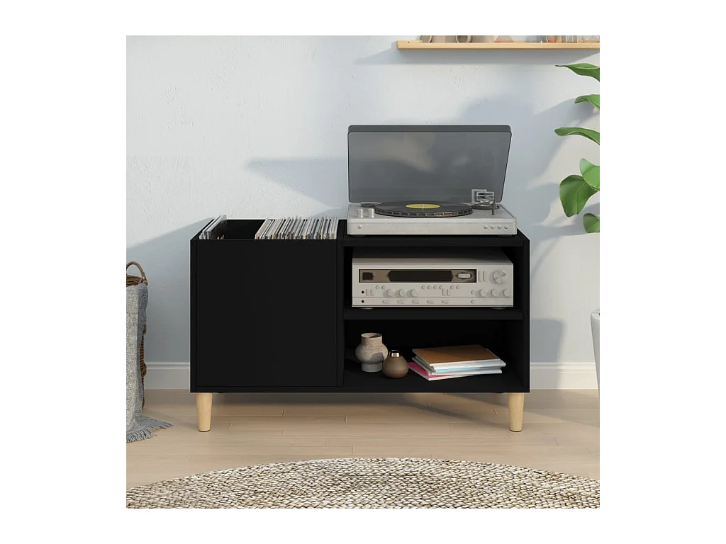 Platenkast 84,5x38x48 cm bewerkt hout zwart BE510389