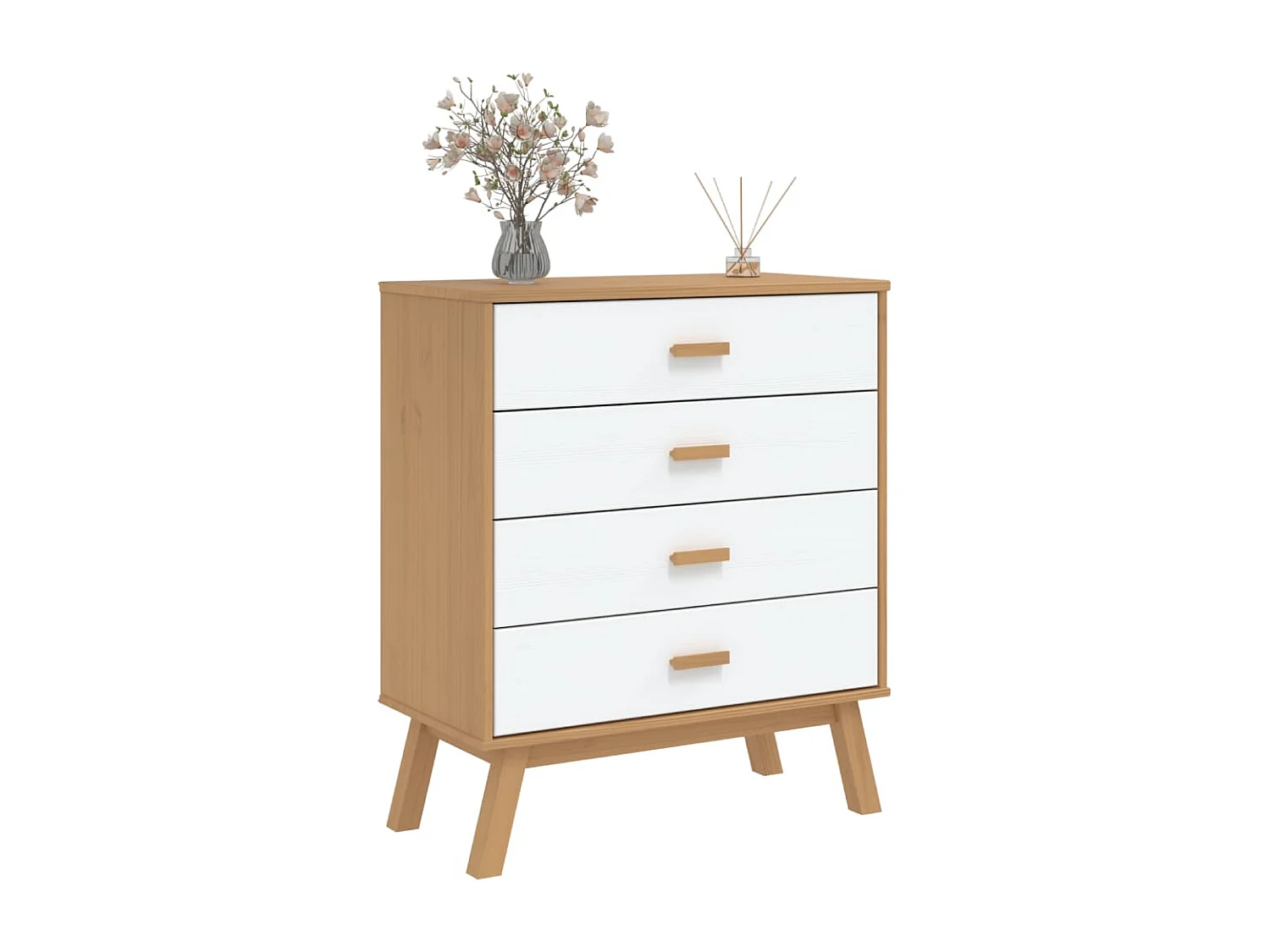 Armoire à tiroirs OLDEN blanc et marron bois de pin solide FR61418