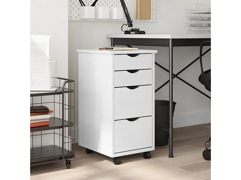 Armário c/ rodas e gavetas MOSS madeira de pinho maciça branco PT552865