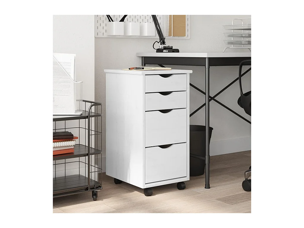 Armoire roulante avec tiroirs MOSS blanc bois de pin solide FR62594