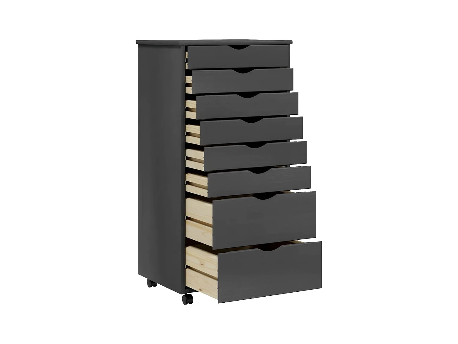 Armoire roulante avec tiroirs MOSS gris bois de pin solide FR34091