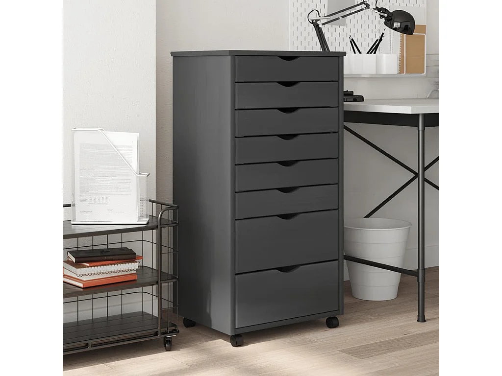 Armoire roulante avec tiroirs MOSS gris bois de pin solide FR34091
