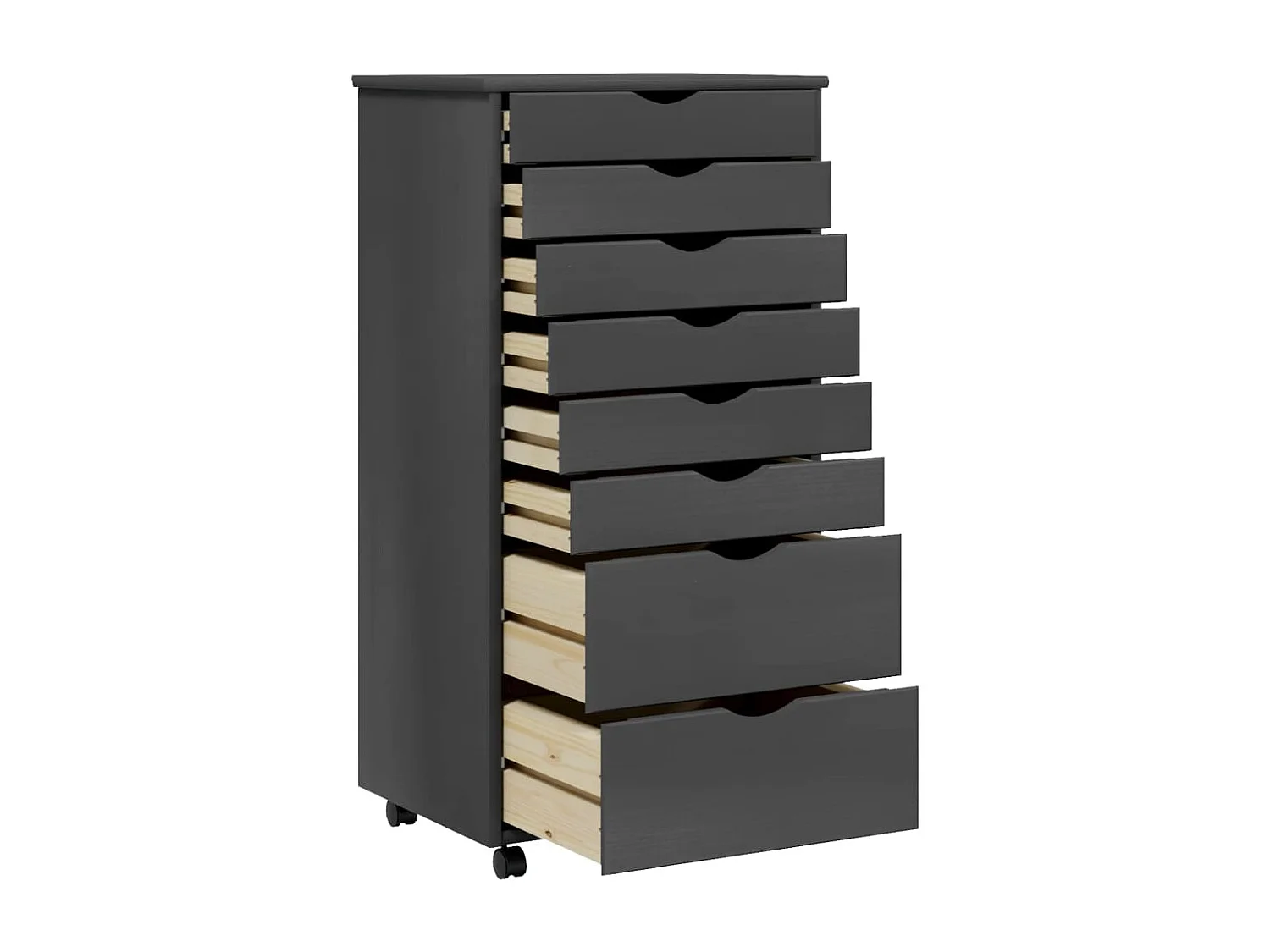 Armoire roulante avec tiroirs MOSS gris bois de pin solide FR34091
