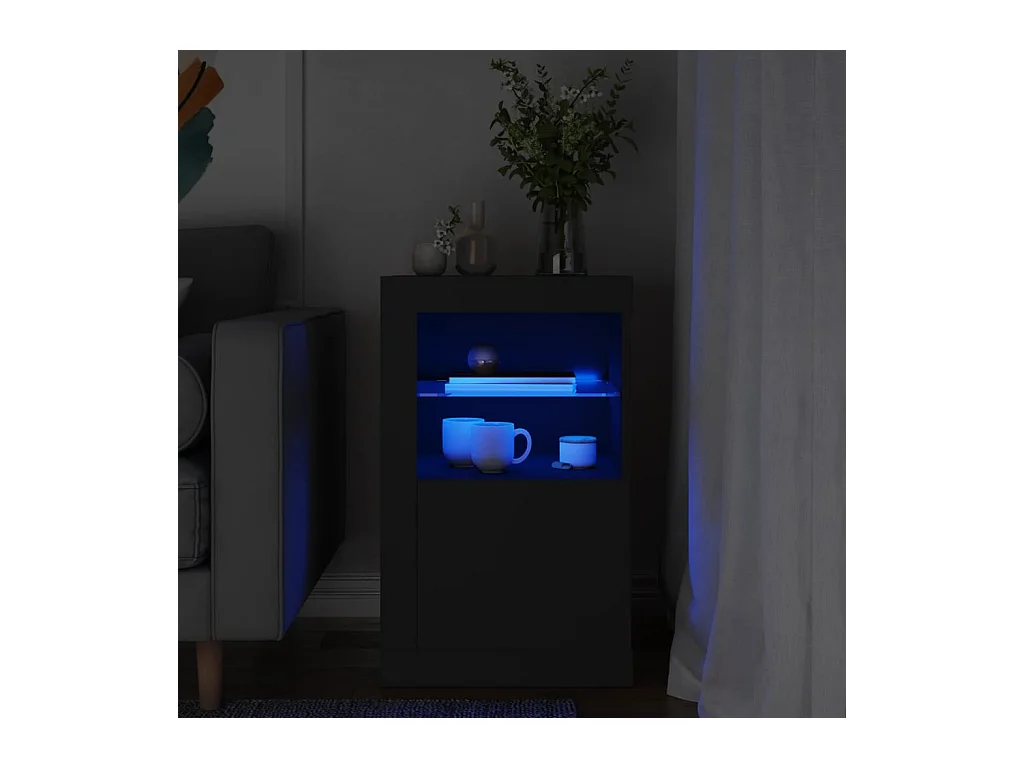 Armoire latérale avec lumières LED noir bois d'ingénierie FR66998