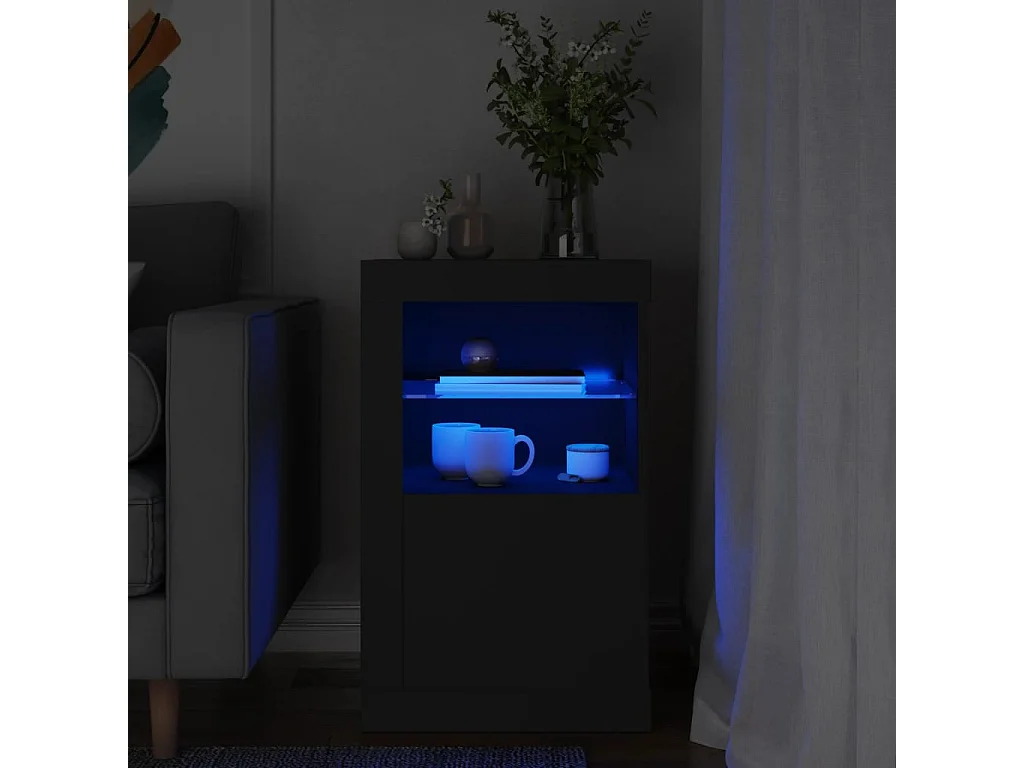 Armoire latérale avec lumières LED noir bois d'ingénierie FR66998