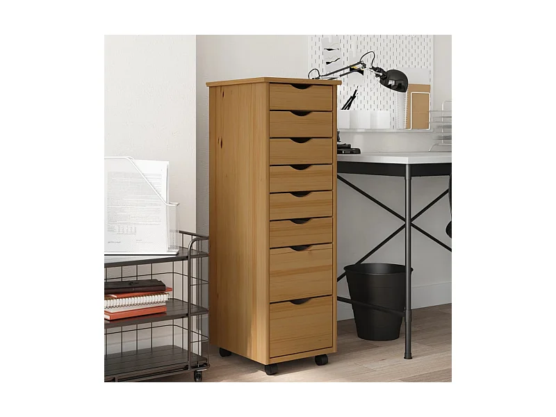 Armário c/ rodas e gavetas MOSS pinho maciço castanho-mel PT909570