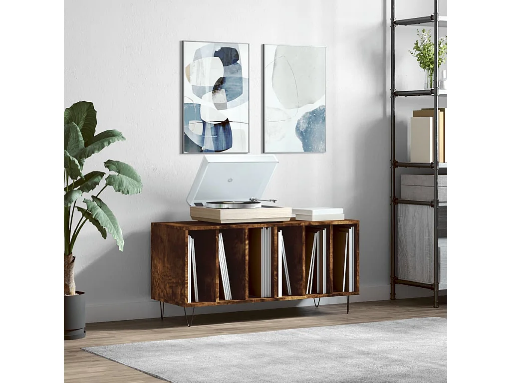 Armoire à disques chêne fumé 100x38x48 cm bois d'ingénierie FR81561
