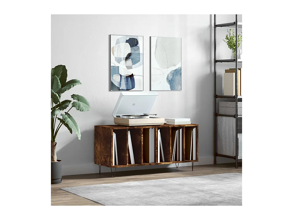 Platenkast 100x38x48 cm bewerkt hout gerookt eikenkleurig BE587556