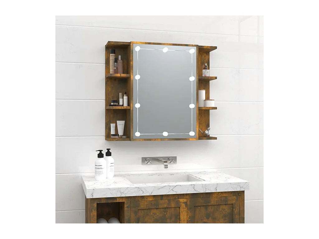 Armoire à miroir avec LED Chêne fumé 70x16,5x60 cm FR62148