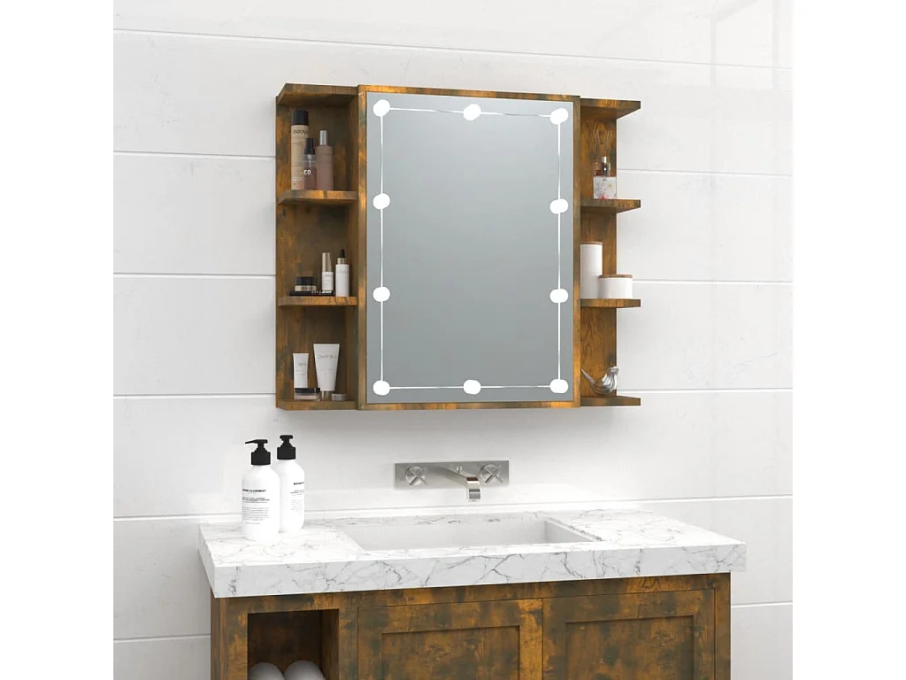 Armoire à miroir avec LED Chêne fumé 70x16,5x60 cm FR62148