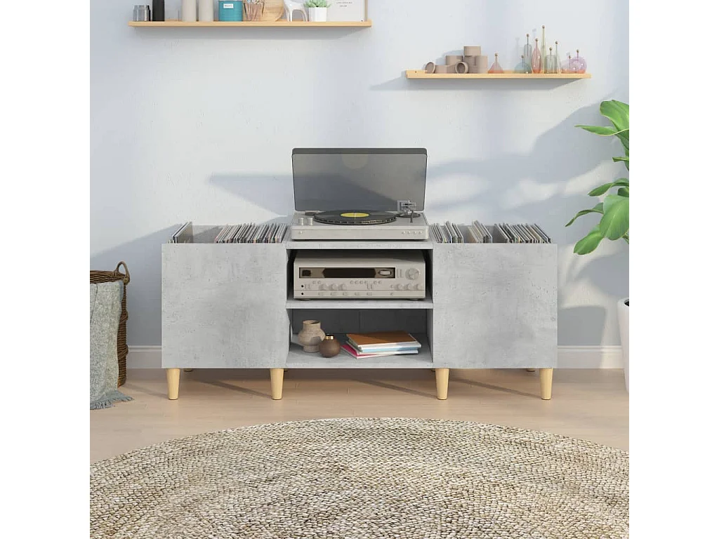 Armoire à disques gris béton 121x38x48 cm bois d'ingénierie FR11309