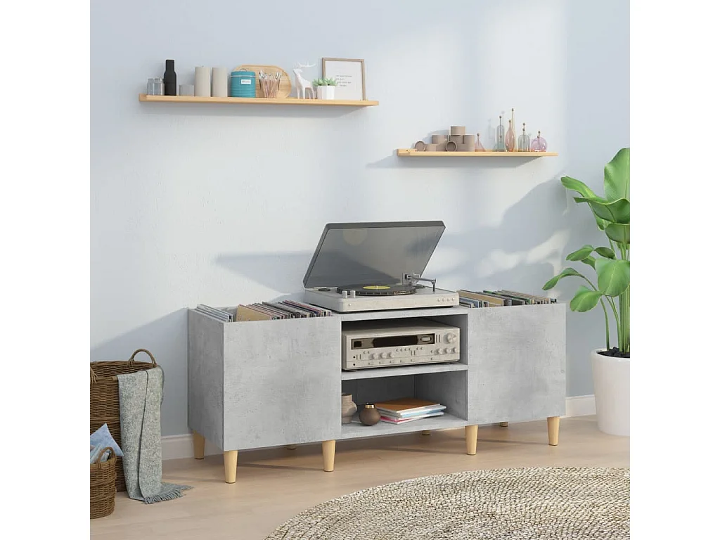 Armoire à disques gris béton 121x38x48 cm bois d'ingénierie FR11309