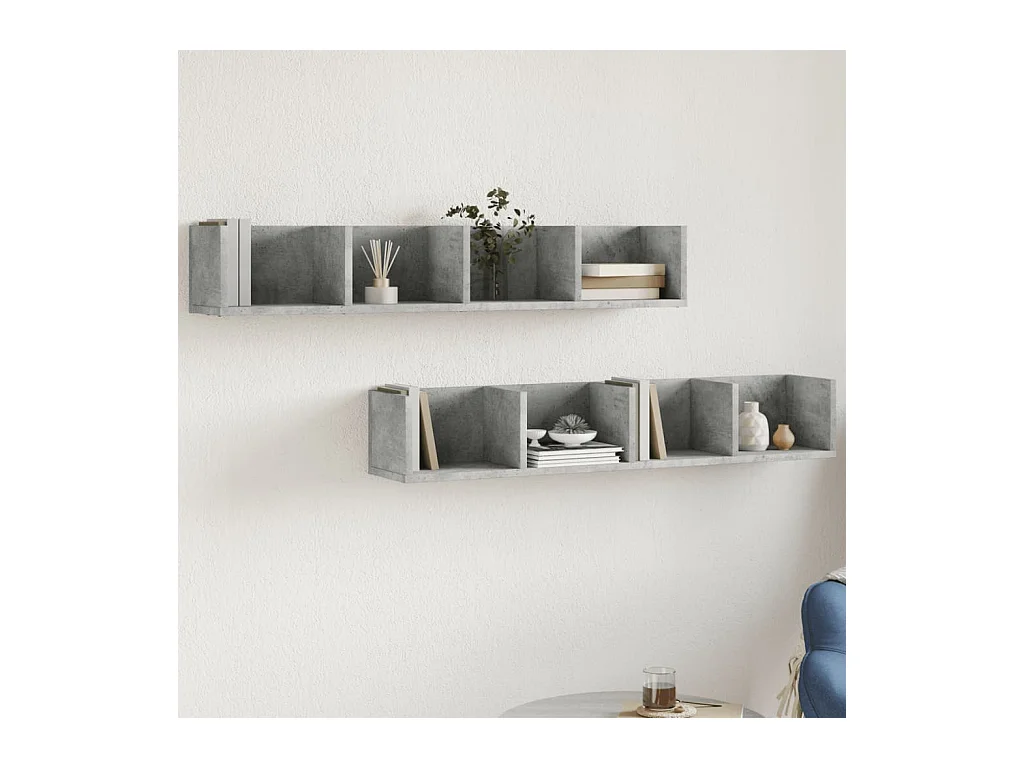 Wandkasten 2 st 99x18x16,5 cm bewerkt hout betongrijs BE783284