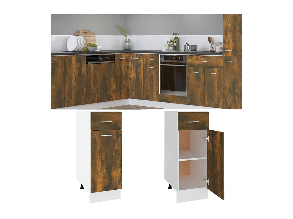 Armario bajo de cocina madera de ingeniería roble ahumado ES111396