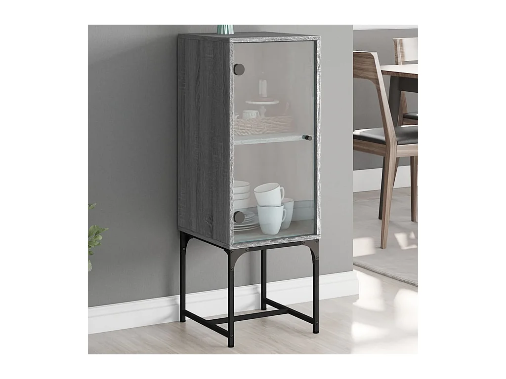 Bijzetkast met glazen deur 35x37x100 cm grijs sonoma eikenkleur BE912208